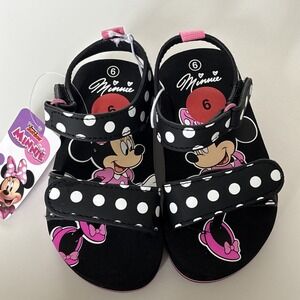 Disney Minnie Mouse Toddlers Lightweight Sandal Size 6 Black White &‎ Pink